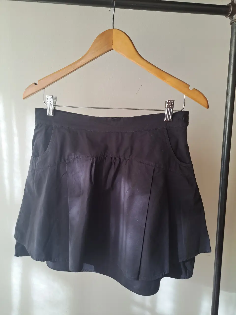 Pollera negra de la marca Zara Basic, ideal para un look elegante y versátil. Confeccionada en un tejido de calidad, esta pollera es perfecta para combinar con diferentes estilos y crear outfits sofisticados. Su diseño clásico la convierte en un básico atemporal en tu guardarropa.