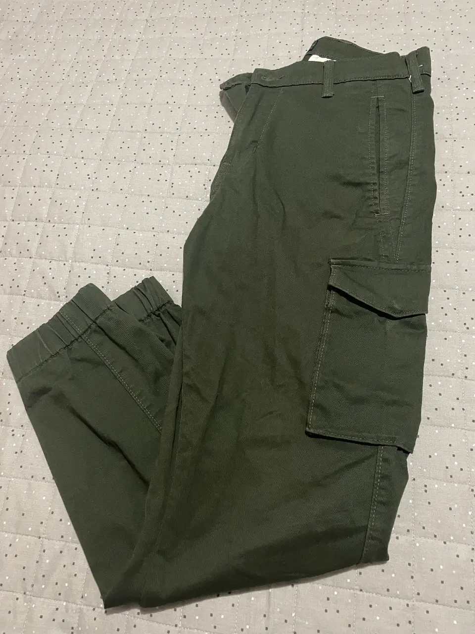 Pantalón cargo verde oscuro de hombre, con bolsillos laterales y ajuste en los tobillos. Marca Levi's.