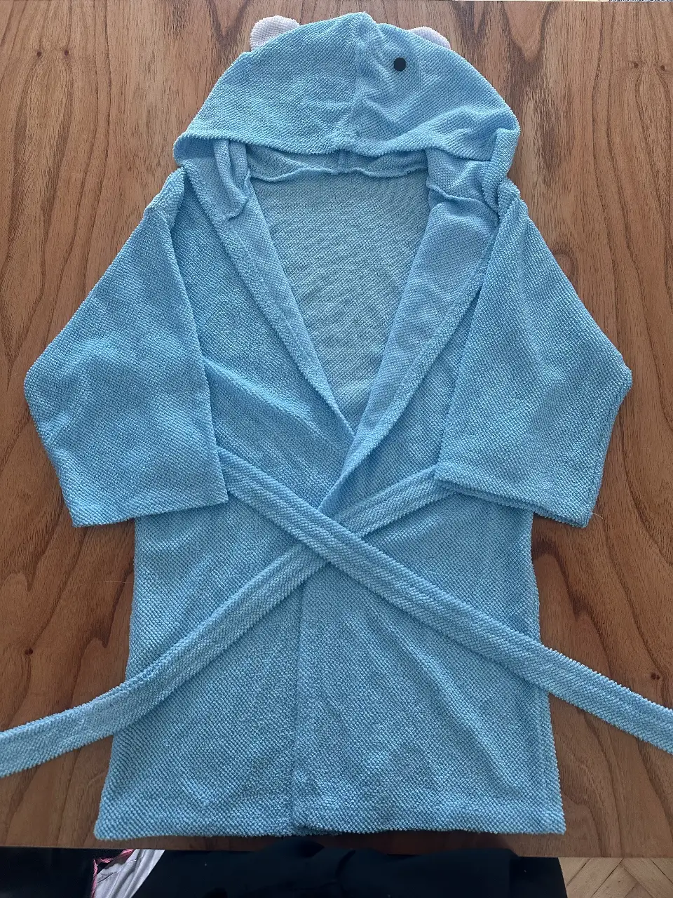 Ropa de baño para niños, bata de baño con capucha de color azul claro, con forma de animalito.