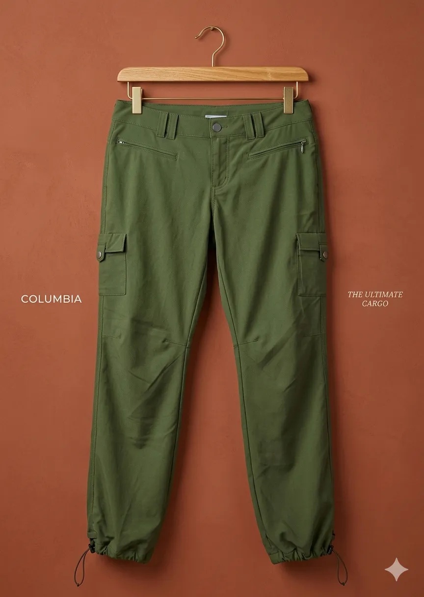 Pantalon COLUMBIA TITANIUM dama original cargo con tecnología Omni Dry de color verdemilitar Tiene bolsillos con tapa en los laterales y en la parte trasera y bolsillos con cierre extra delantero Cuentan con cierre y botón en la cintura y cordones ajustables y tegulables en los tobillos. prenda cómoda; versátil y eterna por su reconocida calidad.  El pantalón está nuevo sin etiqueta tal cual las fotos. Talle 36