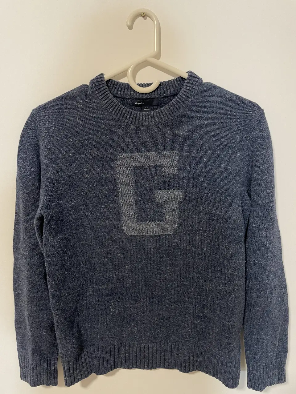 Sweater azul de la marca GapKids con la letra G en el frente. Ideal para niños. Medidas: 55 cm de largo, 45 cm de ancho, 50 cm de largo de manga