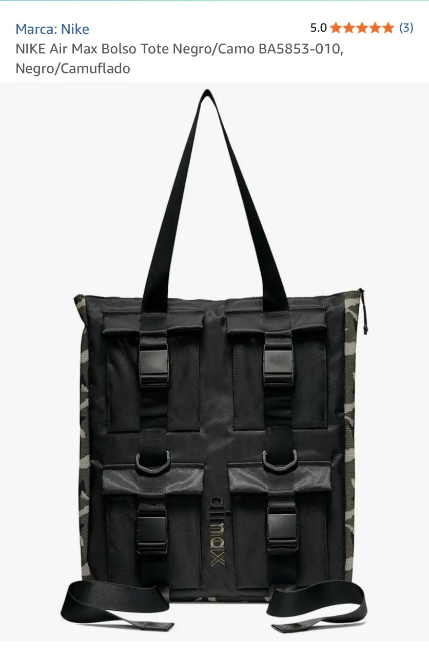 Bolso Tote Nike Air Max con compartimento principal con cierre y múltiples bolsillos exteriores para un almacenamiento organizado y de fácil acceso. Su diseño duradero ayuda a mantener tus artículos esenciales seguros, mientras que las correas de doble asa proporcionan un transporte cómodo. Original