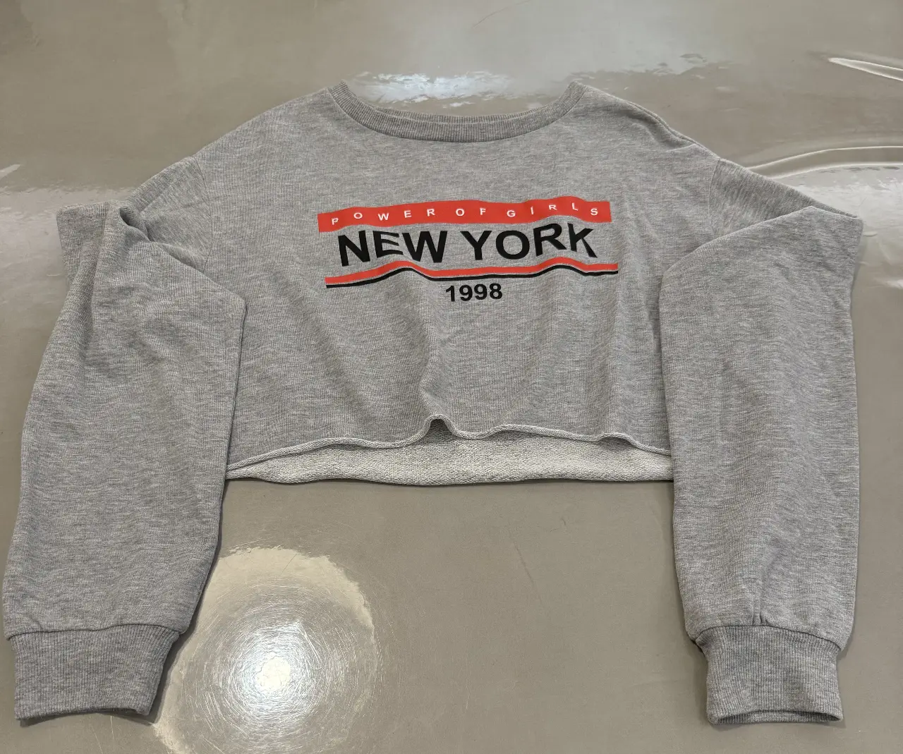Buzo crop gris con estampado "NEW YORK 1998". Ideal para un look casual y urbano.