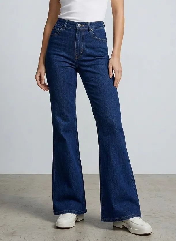 Jean de moldería clásico, con bolsillos delanteros y traseros. Cierre y botón en la cintura.