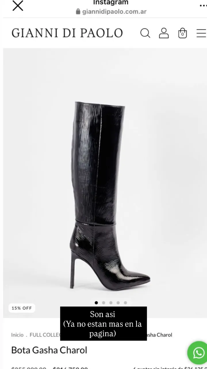 Botas Gasha Charol negras de caña alta, con taco fino y diseño elegante. Ideales para un look sofisticado y moderno.