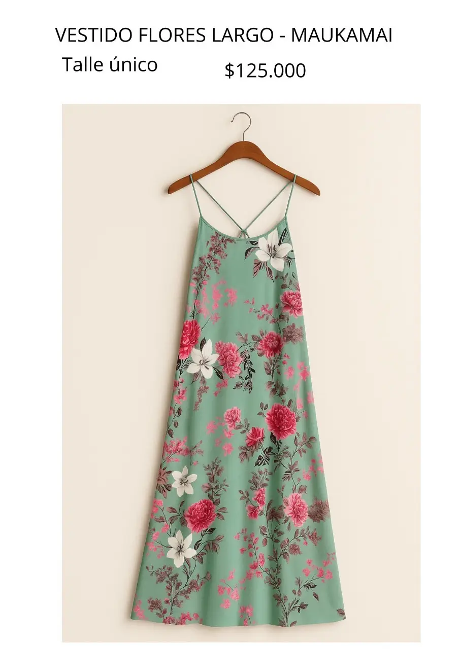 Vestido largo de flores con tirantes finos y espalda cruzada. Ideal para el verano, con un estampado floral vibrante y un estilo bohemio.