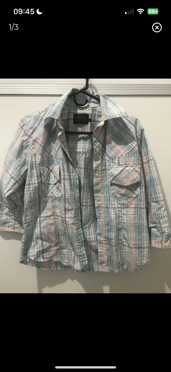 camisa vintage cuadrille usada en perfecto estado, marcada como l pero va mejor para m. solo le falta plancha. hombro a hombro 41cm, axila a axila 52cm, largo 60cm, largo mangas (son 3/4) 41cm