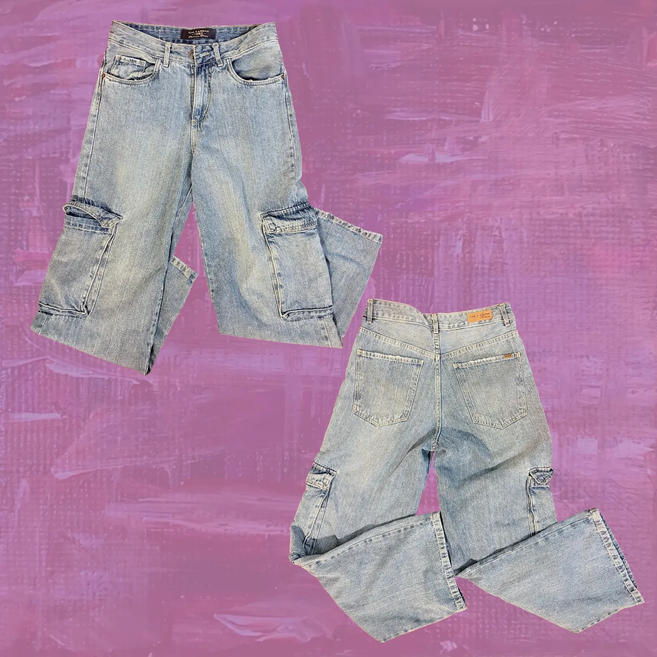 Jeans cargo de mujer, tiro medio, con bolsillos cargo en las piernas. Estilo Y2K. Talle 38