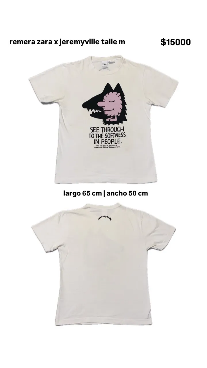 Remera Zara x Jeremyville talle M, con estampado en el frente. Largo 65 cm, ancho 50 cm.