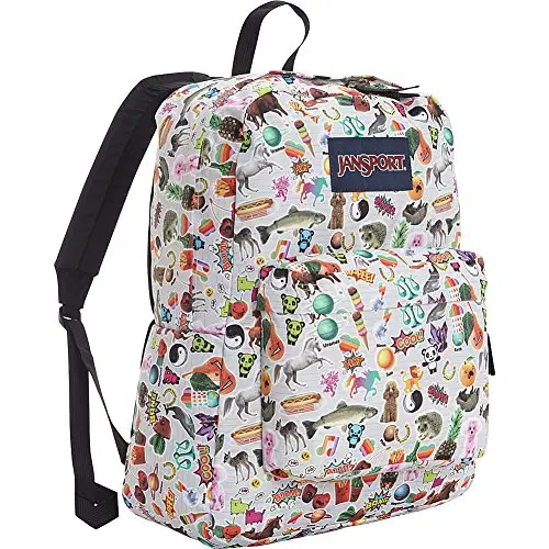 Mochila Jansport con estampado de múltiples diseños. Ideal para llevar tus cosas con estilo y personalidad. Perfecta para la escuela, universidad o salidas casuales.