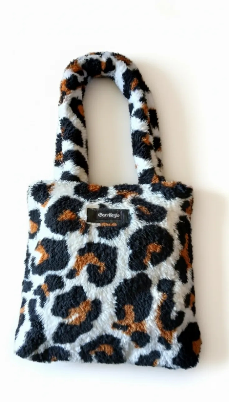 Bolso tote bag de peluche con estampa de leopardo. Tiene bolsillo interno. 