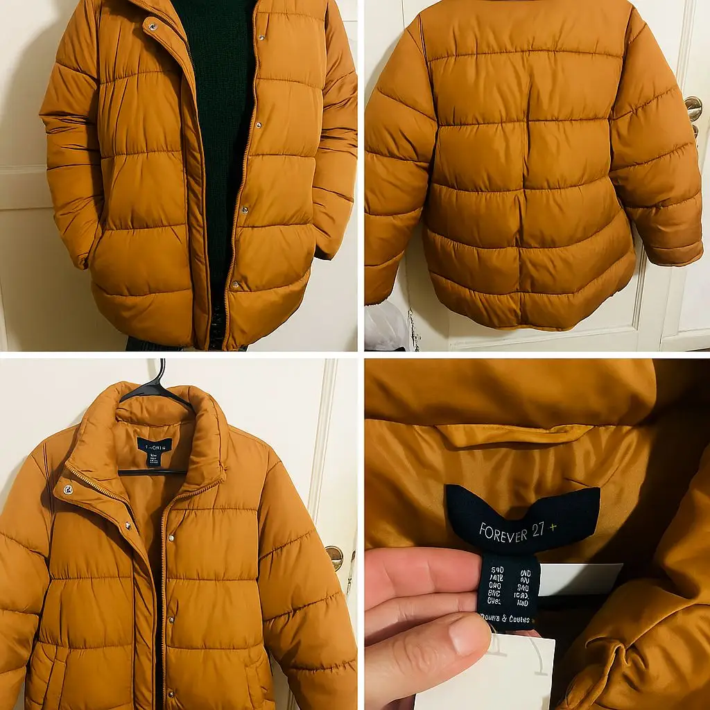 Campera puffer color marrón mostaza de la marca Forever 21. Talle 0X (equivalente a un talle grande). Ideal para el invierno, abrigada y con un diseño moderno.