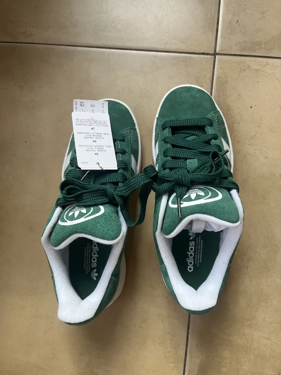 Zapatillas Adidas Campus Originales en color verde con detalles blancos. Talle 5 US. Largo de pie: 24,5cm. Para un look casual y urbano. IMPORTADAS - Sin uso