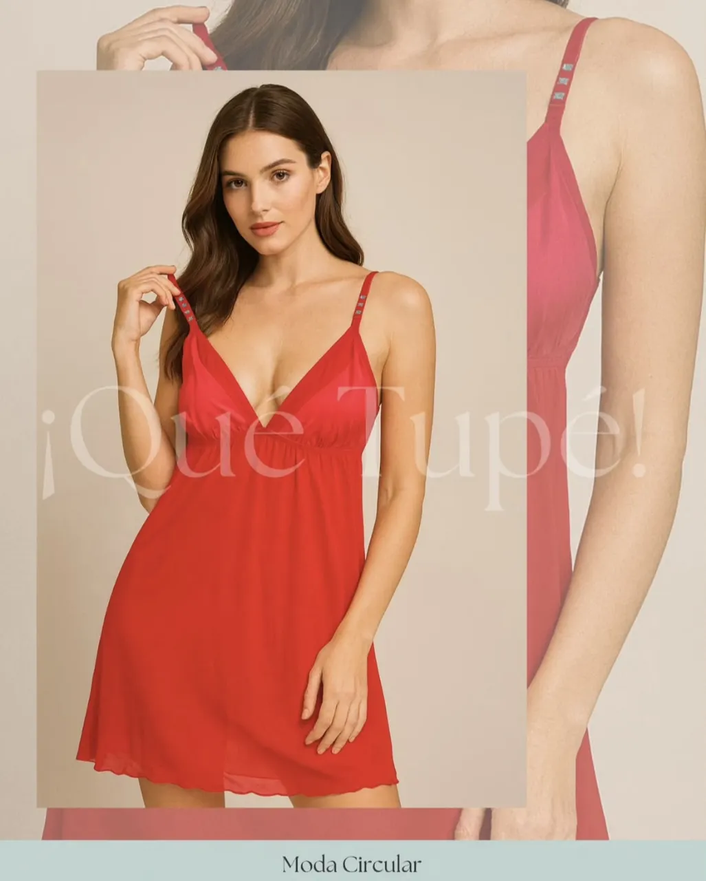 Camisón rojo de satén con tirantes finos ajustables. Diseño con escote en V y detalle de encaje en la parte superior. Ideal para una noche romántica o para sentirte cómoda y sensual.