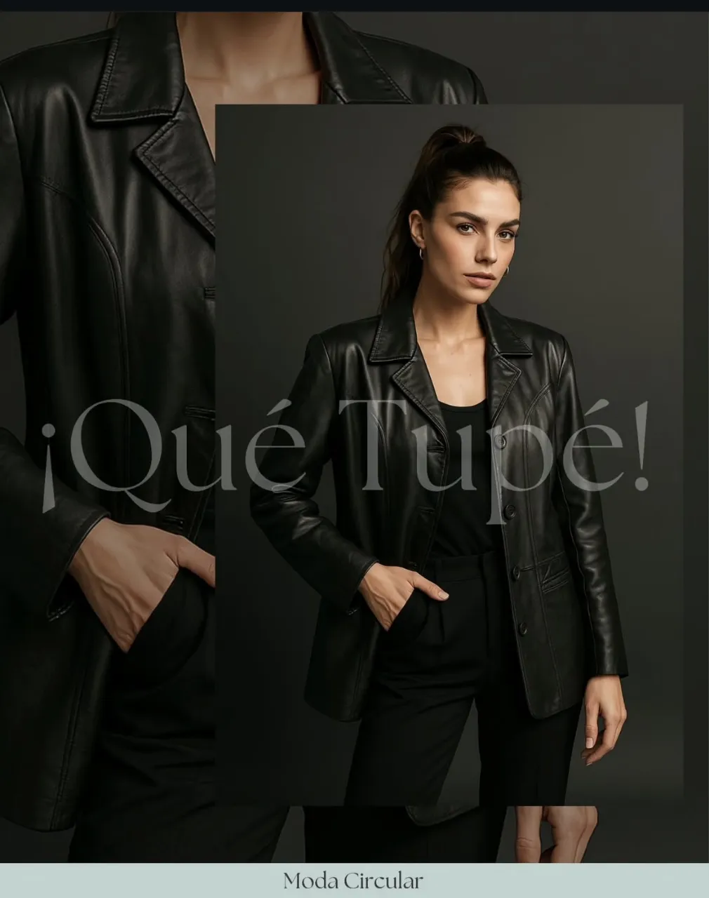 Campera de cuero negra estilo biker, con solapas y botones. Ideal para un look moderno y canchero. Perfecta para usar en cualquier ocasión.