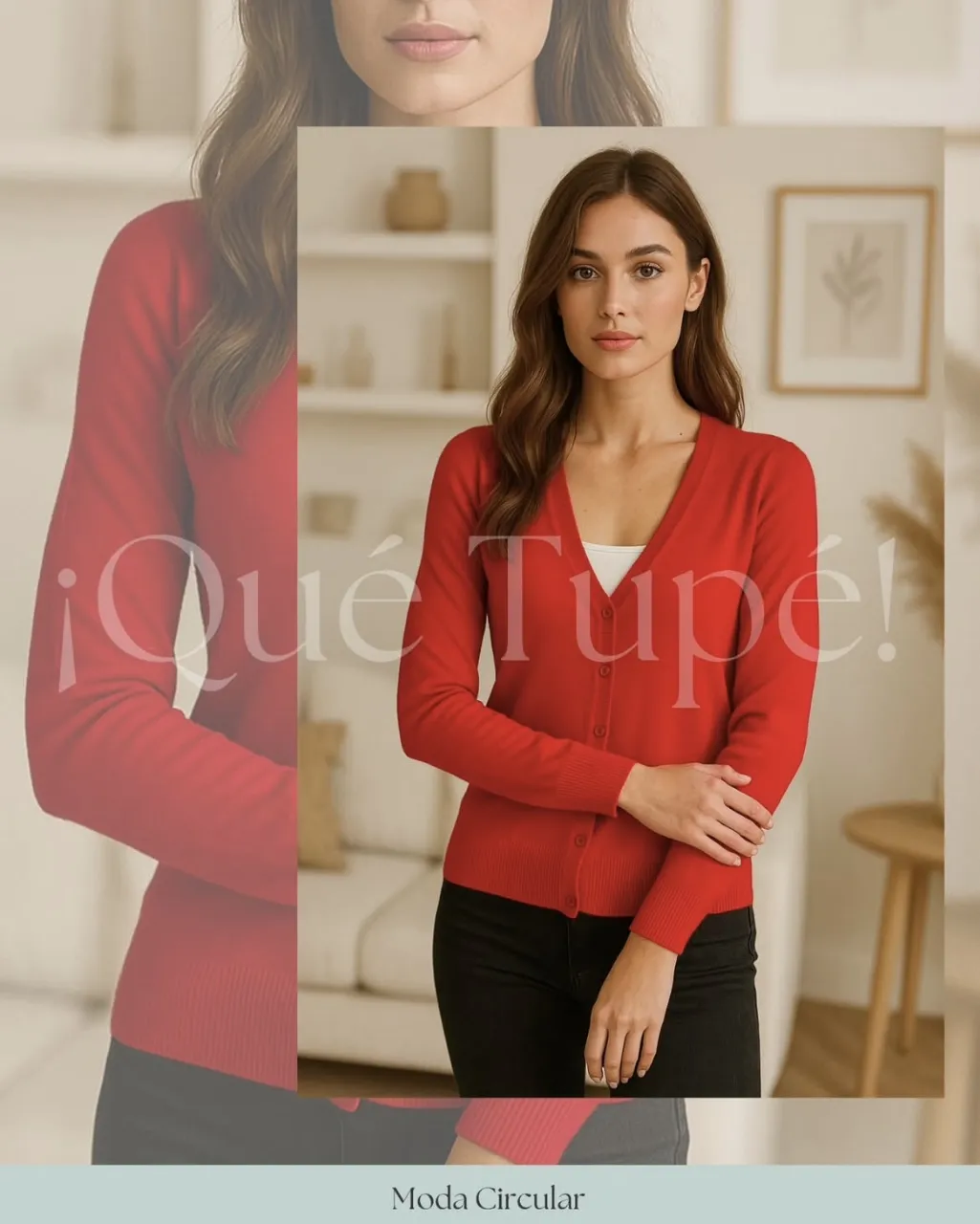 Cardigan rojo de mujer, ideal para usar en cualquier ocasión. Confeccionado en un tejido suave y cómodo, este cardigan es perfecto para agregar una capa de abrigo a tu look. Su diseño clásico y versátil lo convierte en una prenda imprescindible en tu guardarropa.