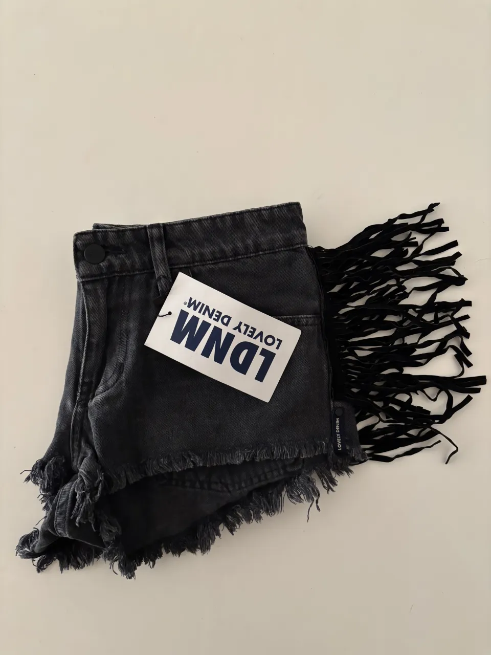Short Lovely Denim nuevo con etiqueta🖤  Tiro bajo con flecos, suuuper canchero!  Va de 36cm a 39cm. Foto puesto solo refe, me queda grande y lo estoy sosteniendo. 
Salió el triple, lo dejo regalado ya que no era el talle🫶🏻 despacho en el día!

// short negro boho lovelydenim blackmamba the ann wagners desflecado short de jean tiro bajo low rise