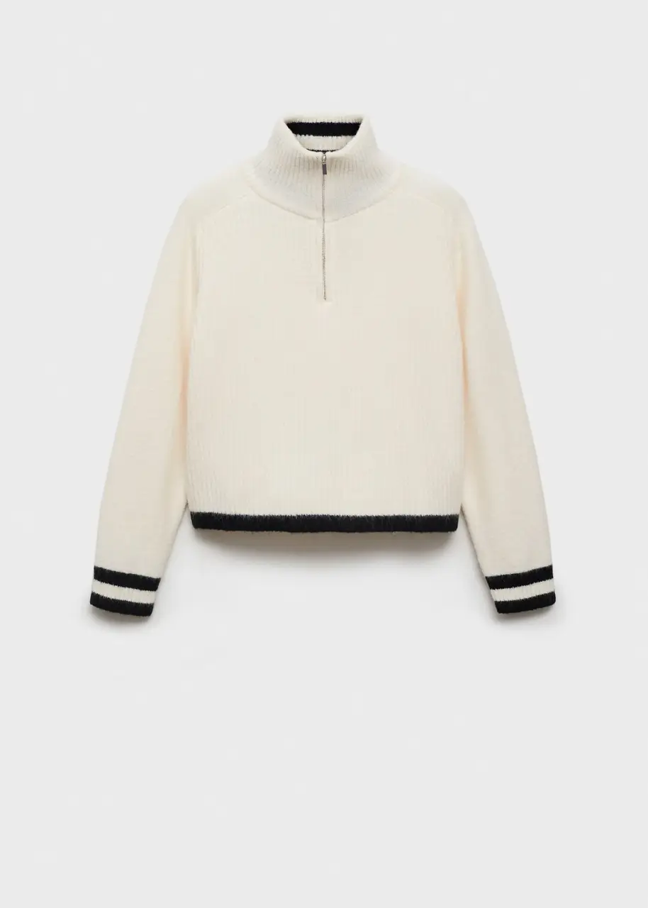 NUEVO CON ETIQUETA!!! Sweater de cuello alto con cierre frontal y detalles a contratono en puños y cintura. Un clásico para el invierno, ideal para un look casual y canchero. Es un poco corto y suelto. muy lindo y abrigado. 