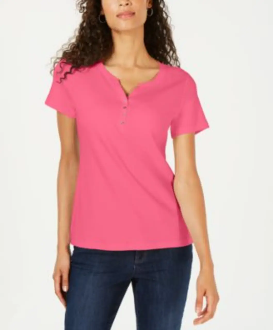 NUEVA! Traída de Estados Unidos. Remera de mujer Karen Scott, color coral/rosa, con cuello en V y botones. Talle XS, pero es amplio. es para un S, e incluso también un M.  Ideal para un look casual y cómodo.