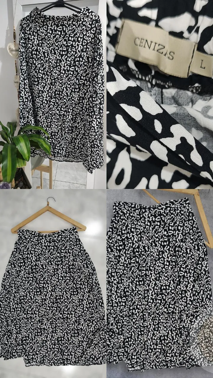 Pollera larga estampada con motivo animal print en blanco y negro. Diseño fluido y con caída, ideal para un look canchero y moderno. Perfecta para combinar con tops o remeras básicas.