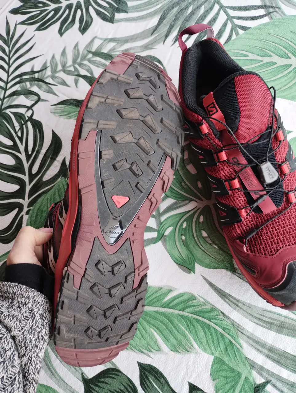 Zapatillas Salomon XA Pro 3D para hombre, color rojo y negro, ideales para running y trekking. Diseño robusto y resistente para actividades al aire libre.