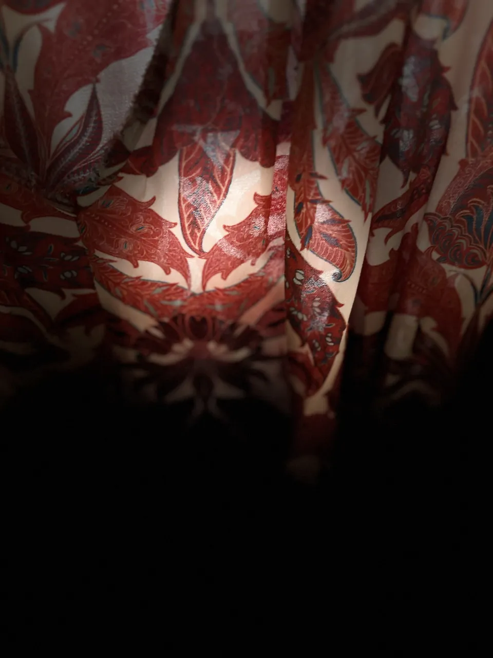 Blusa con estampado floral en tonos rojos y blancos. Posee cuello en V y mangas cortas.