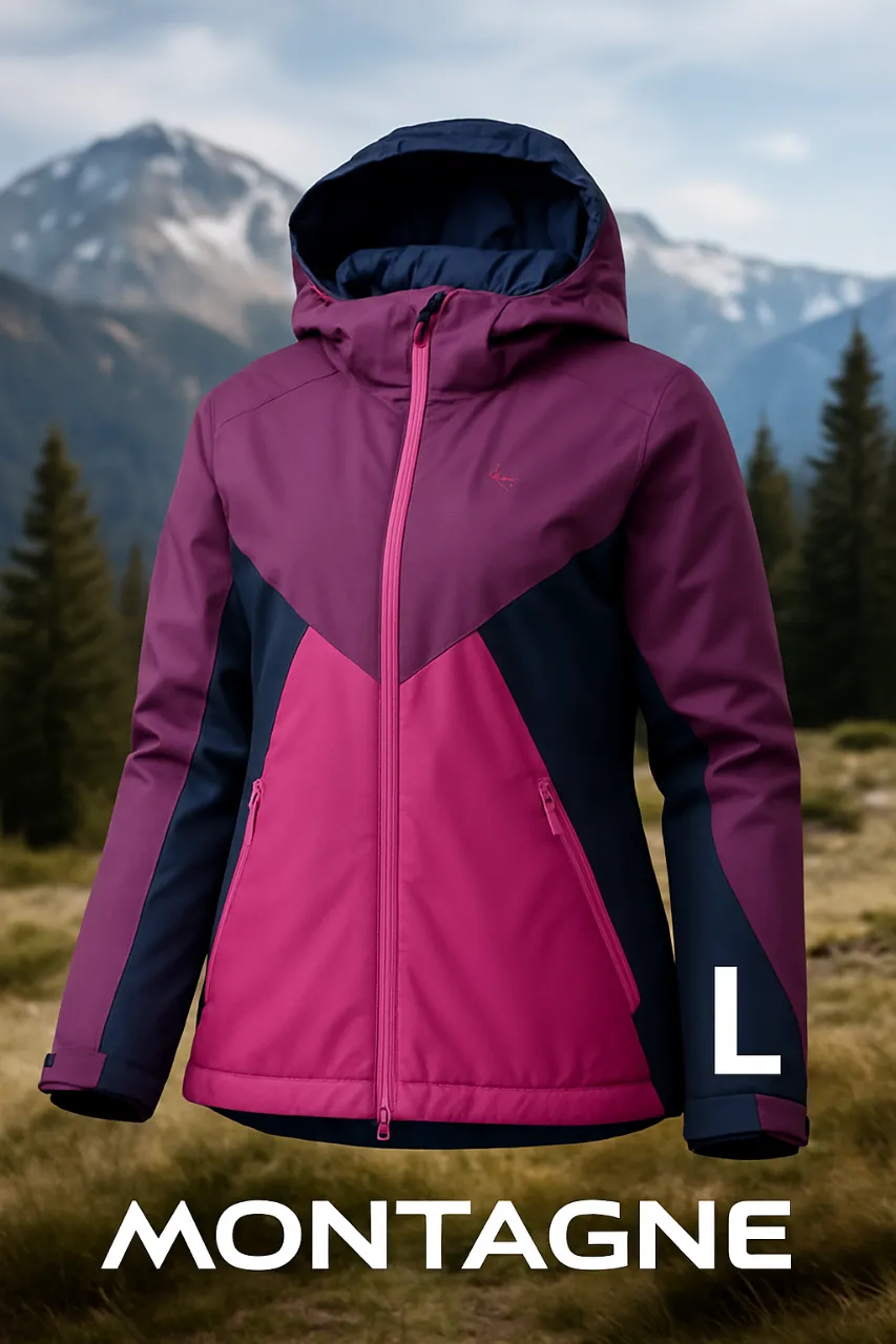 Campera de montaña para mujer, con capucha, cierre frontal y bolsillos. Ideal para actividades al aire libre en climas fríos. Talle L.