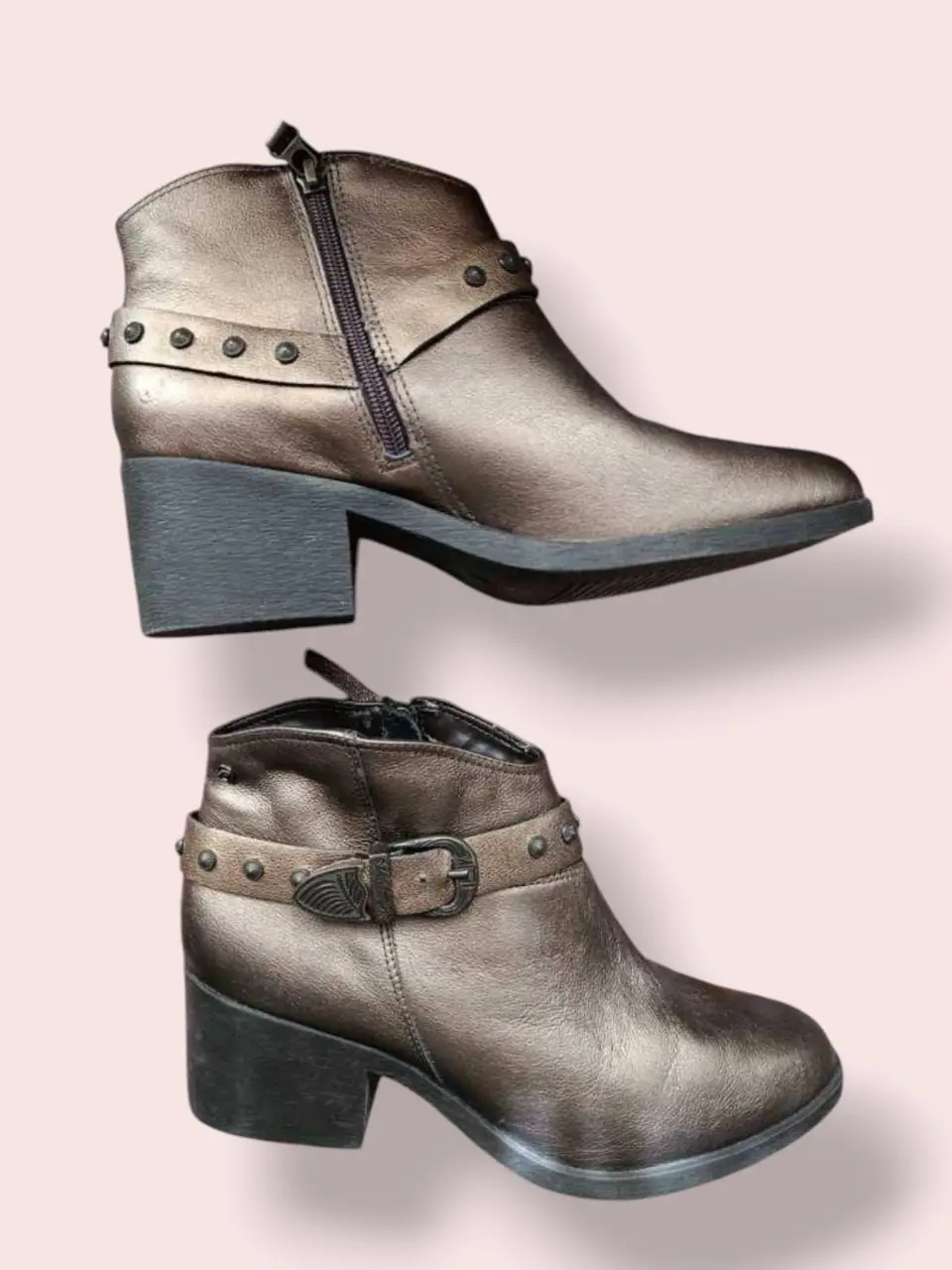 Botas caña corta, poco uso ( dos veces), con etiqueta, color cobre, con caja. talle 40, altura del taco 6 cm marca grimoldi cuero vacuno Impecables