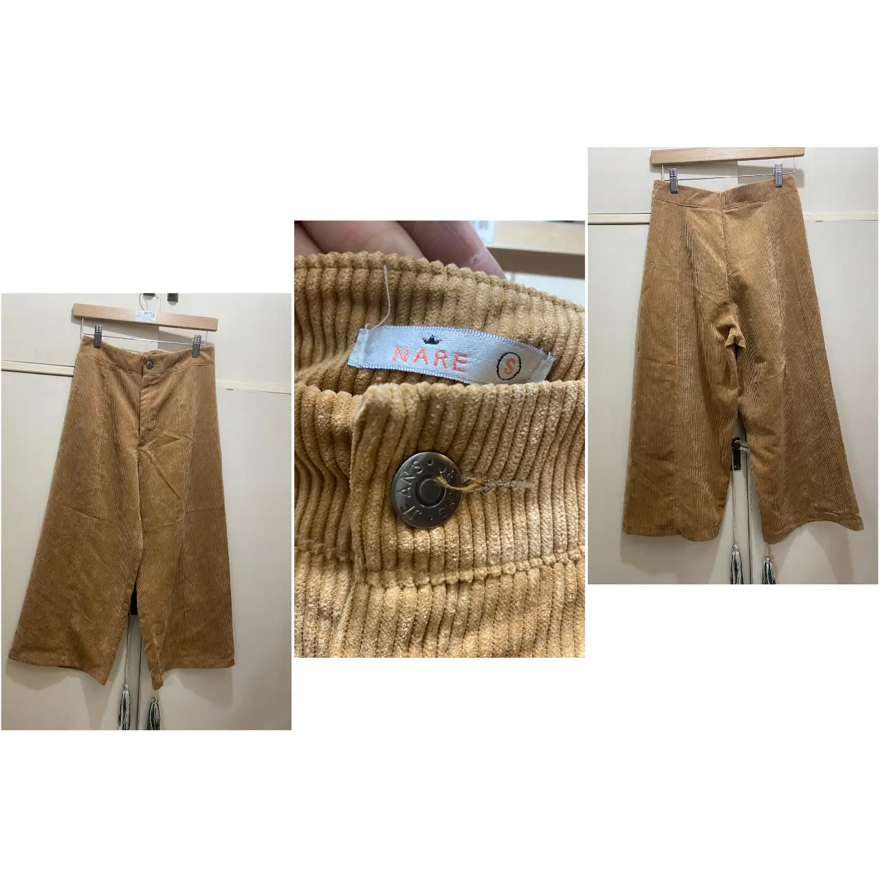 Pantalón de corderoy color marrón, tiro alto, corte recto y suelto. Ideal para un look casual y cómodo.