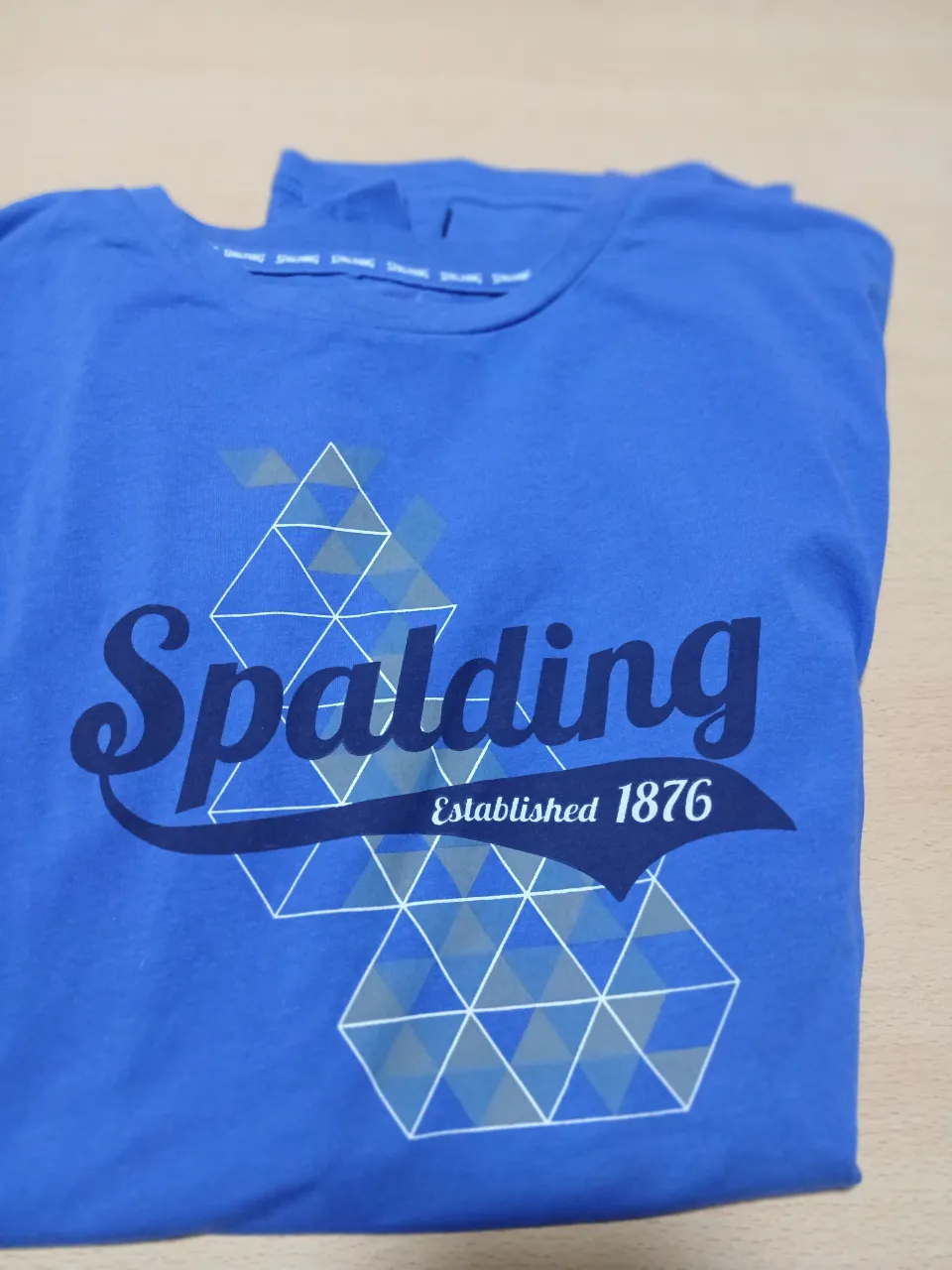 Remera deportiva de hombre, color azul, con estampado de la marca Spalding. Ideal para actividades deportivas o uso casual.