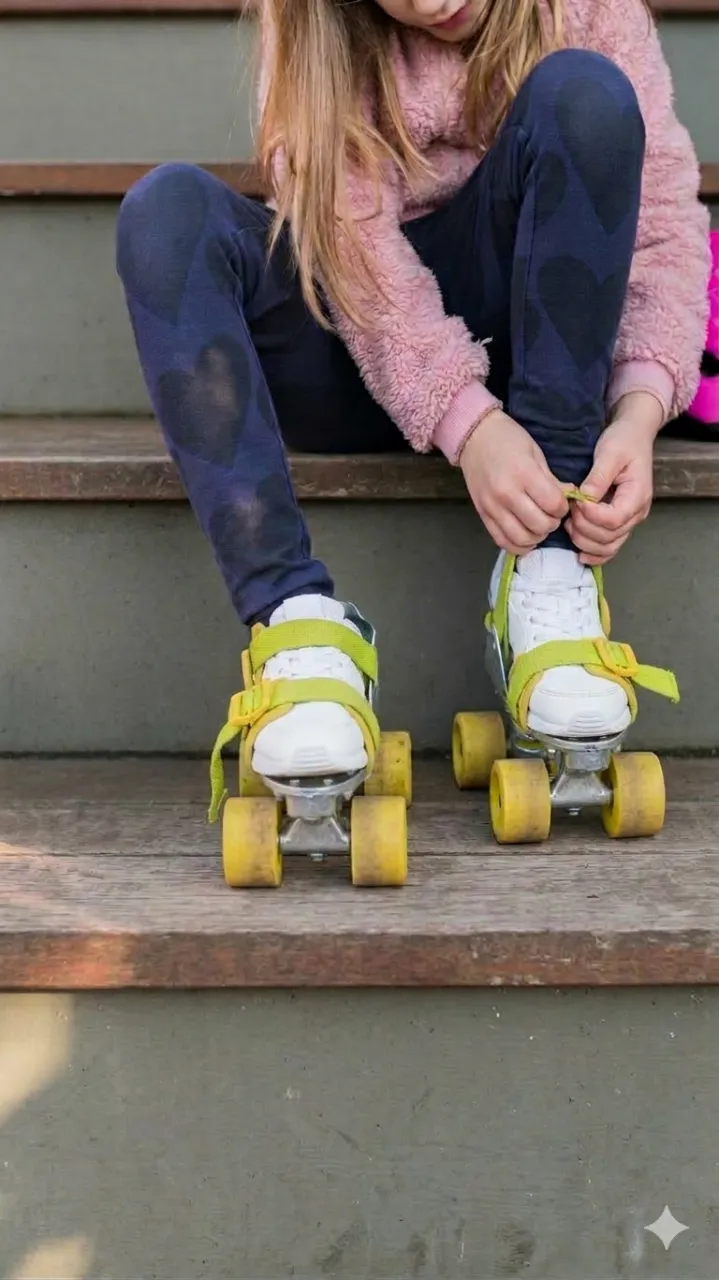 Patines de 4 ruedas con base metálica y ruedas amarillas. Cuentan con correas de ajuste amarillas y blancas. talle del 27 al 41