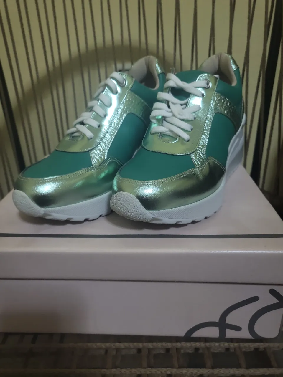 Zapatillas urbanas con plataforma, color verde esmeralda y detalles plateados metalizados. Ideales para un look moderno y canchero.