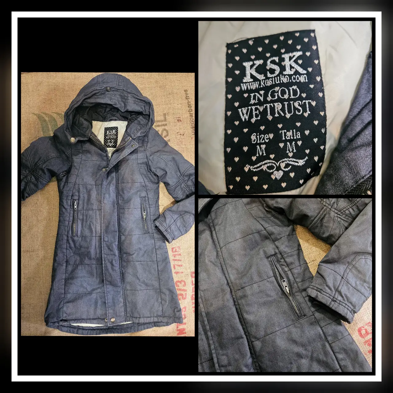 Campera de abrigo KSK, color gris oscuro, con capucha y bolsillos con cierre. Talle M. Ideal para el invierno.