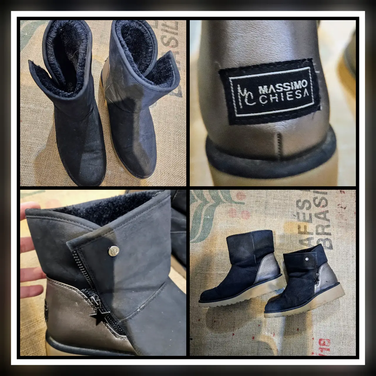 Botas Massimo Chiesa negras con detalles dorados. Diseño con cierre y detalle de estrella. Interior de piel sintética. Ideales para el invierno.
