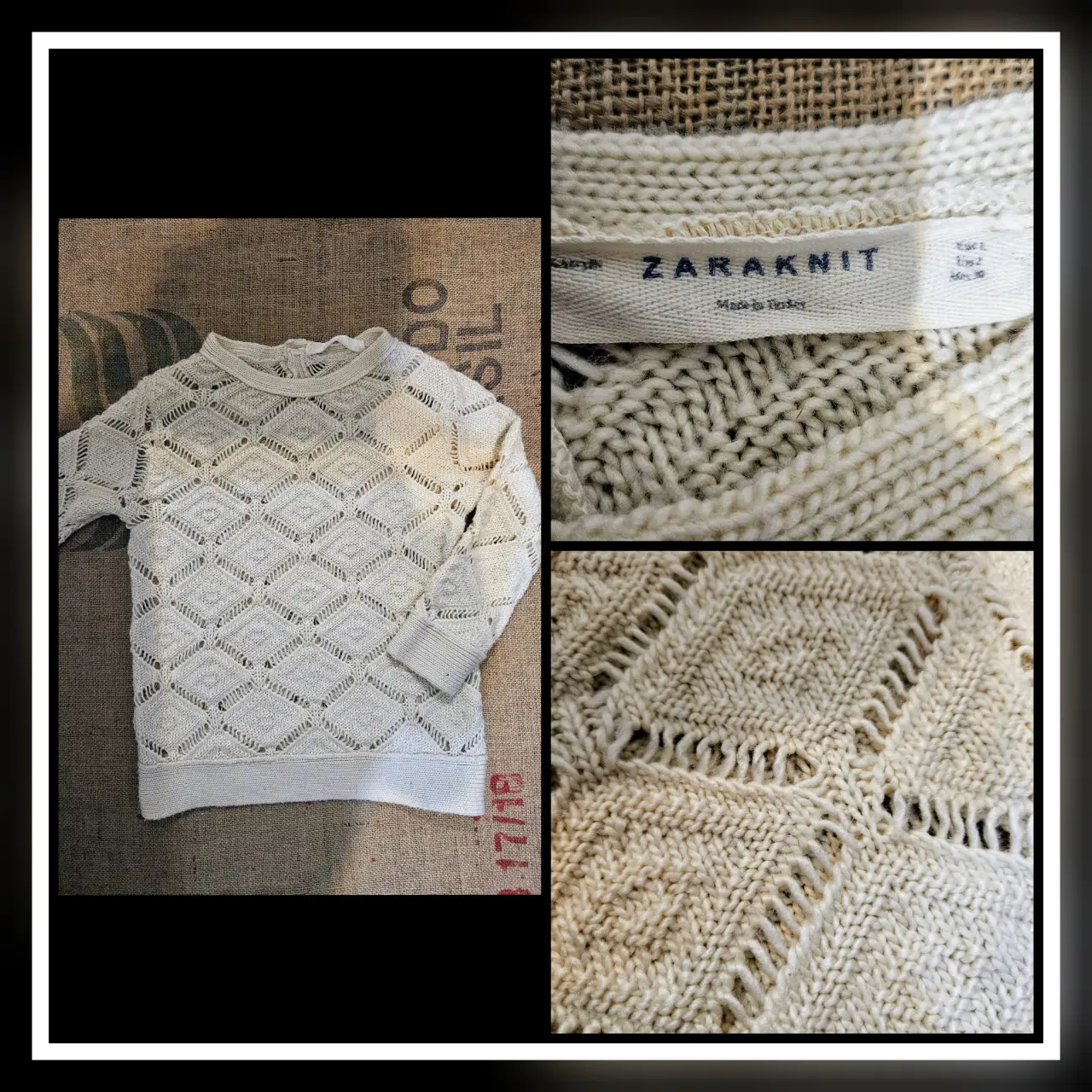 Sweater largo de punto calado en color crema, ideal para un look casual y cómodo. Confeccionado en tejido de punto, este sweater de Zara es perfecto para la temporada de otoño/invierno.