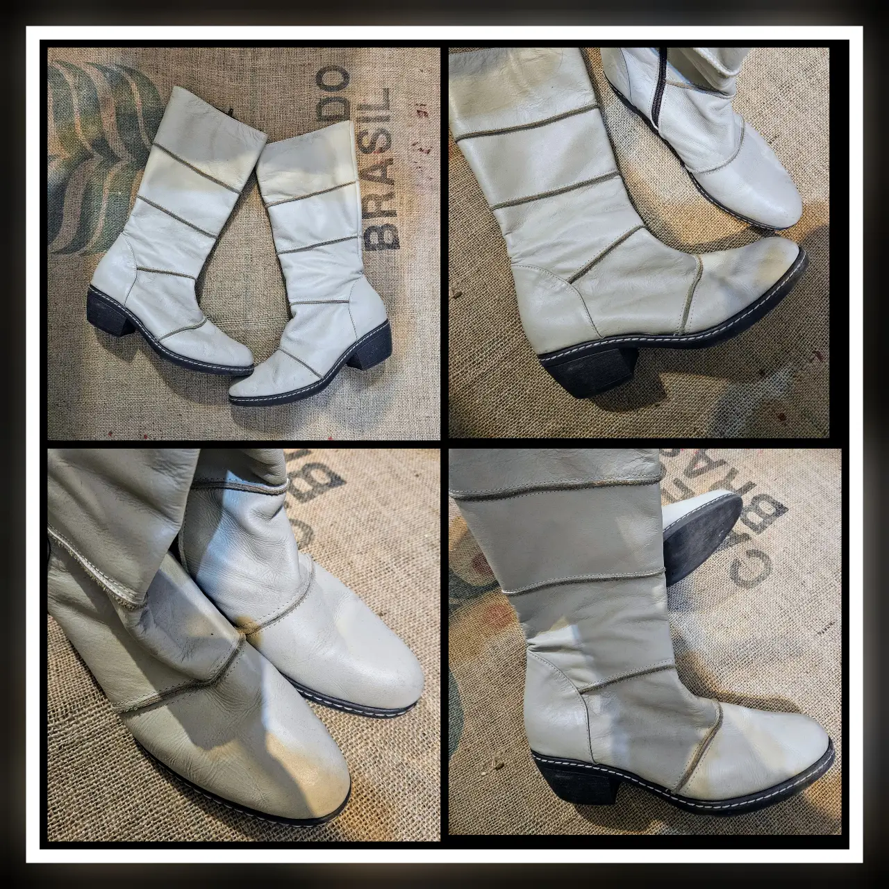 Botas de caña alta Manteca de cuero  con detalles de costura y diseño retro. Ideales para un look vintage y estiloso.