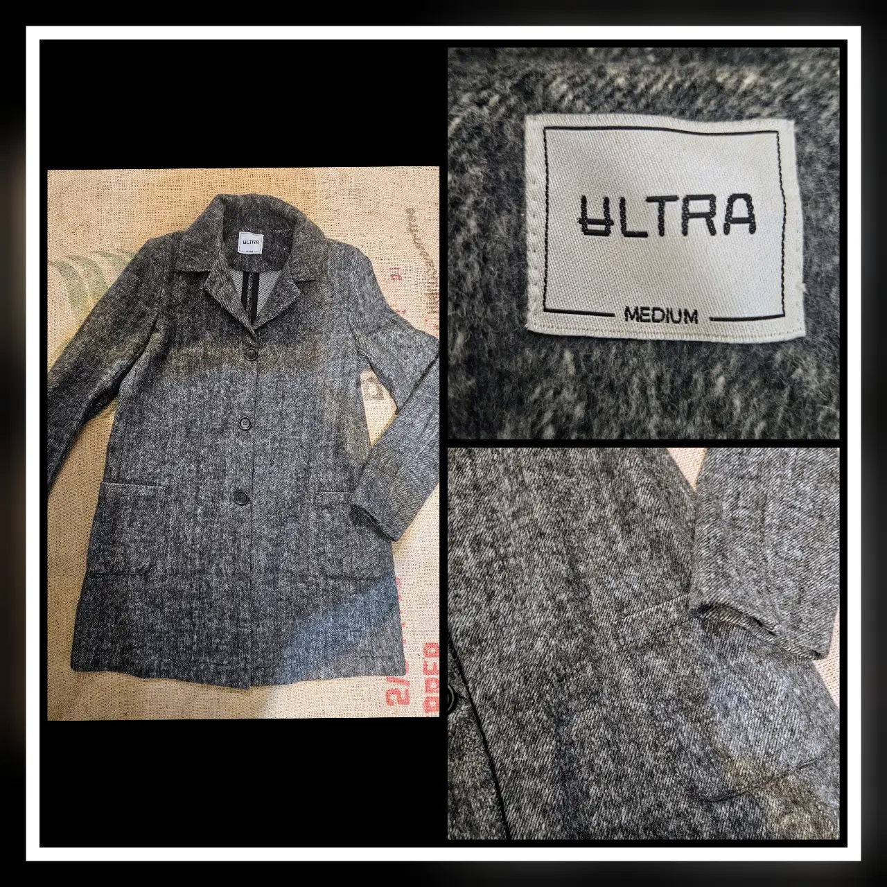 Sobretodo de paño gris de la marca ULTRA, talle Medium. Ideal para un look elegante y abrigado en otoño/invierno. Confeccionado en paño de alta calidad, este blazer presenta un diseño clásico con solapas, botones y bolsillos.