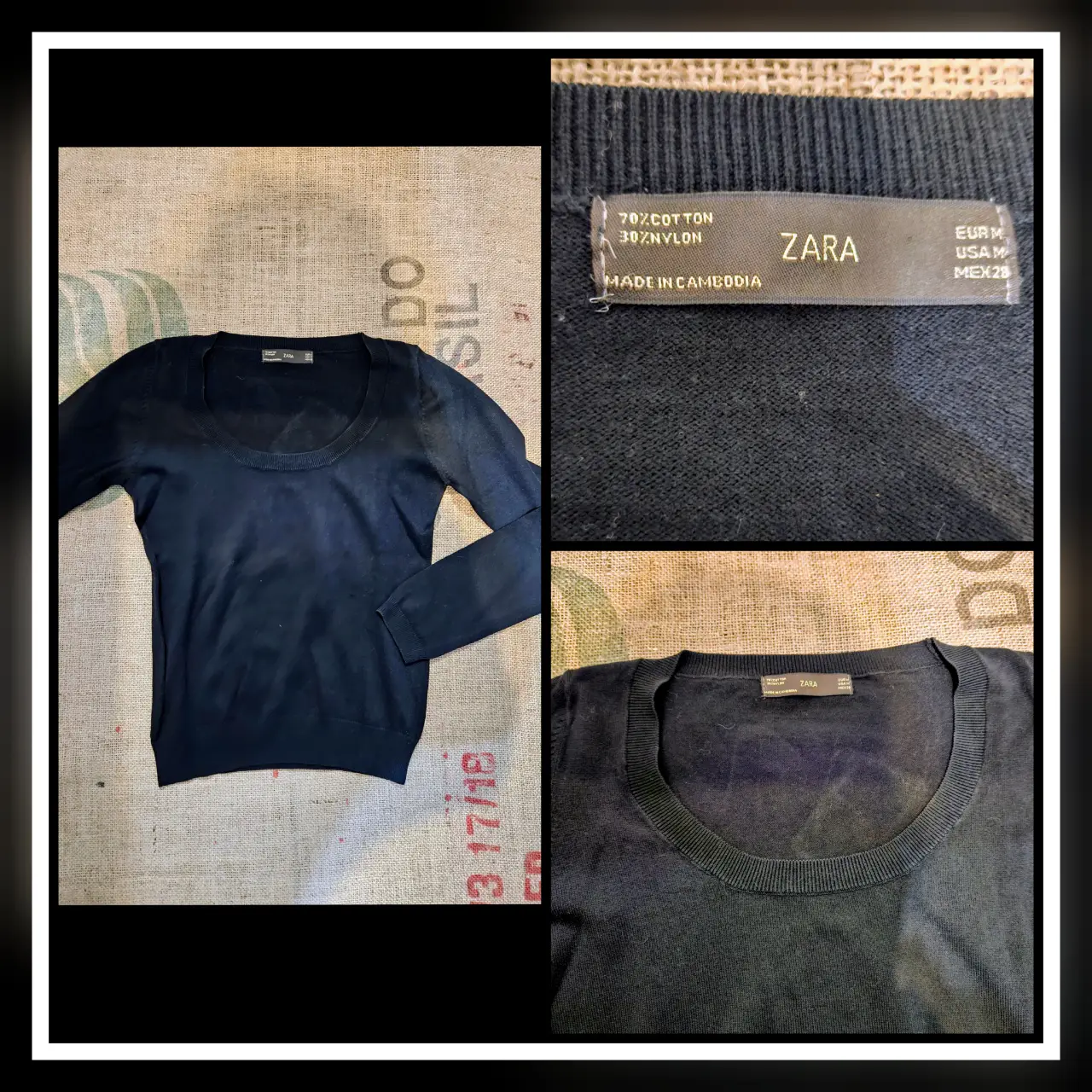 Sweater de mujer de la marca Zara, color negro  Confeccionado en 70% algodón y 30% nylon. Talle M.