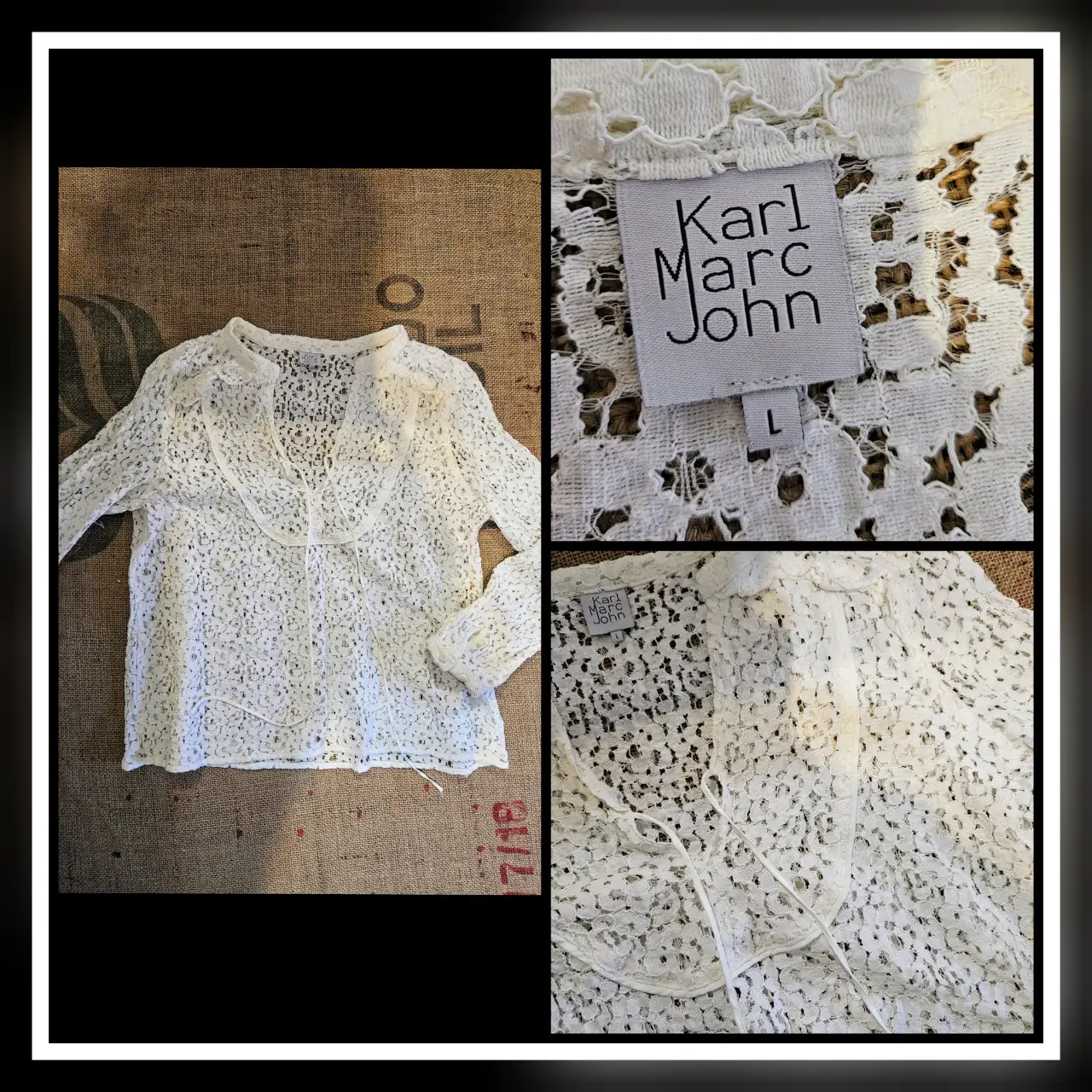 Blusa de encaje blanca de la marca Karl Marc John, con cuello en V y mangas largas. Ideal para un look romántico y elegante.