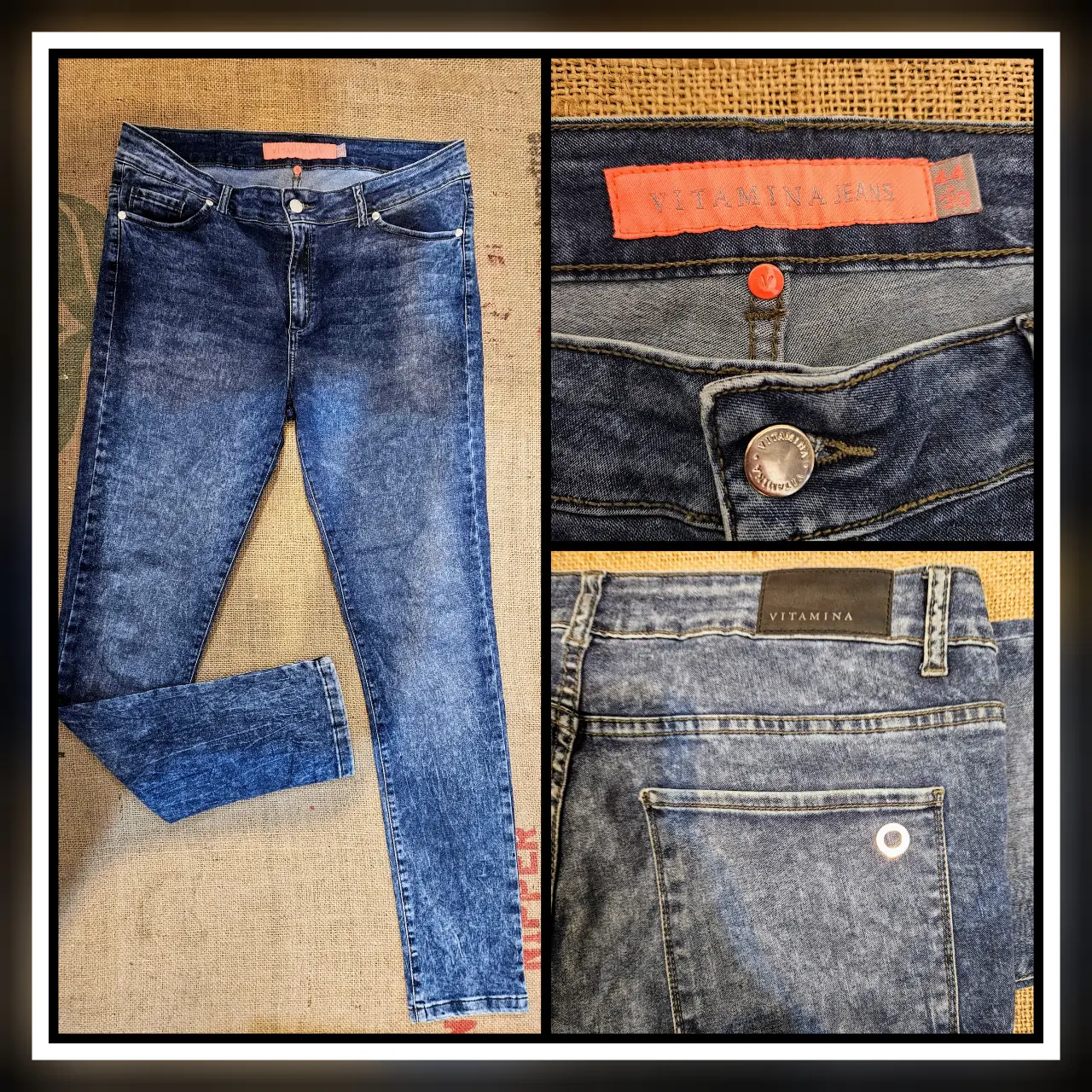 Jeans de mujer Vitamina, tiro medio, con efecto gastado y detalles de costura. Un clásico para tu guardarropa.
