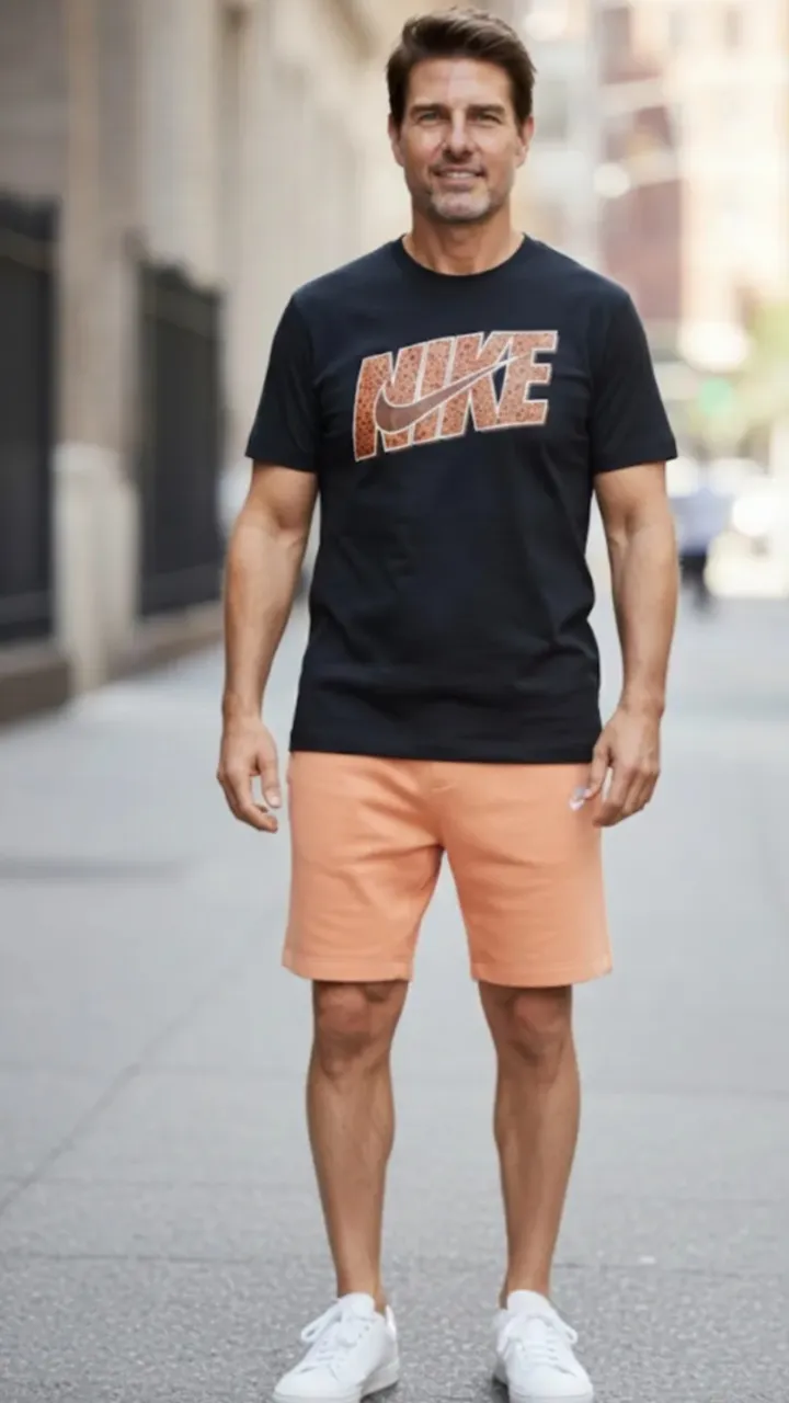 Remera negra de manga corta con logo de Nike estampado en el frente. El logo es de color naranja con un patrón de puntos.