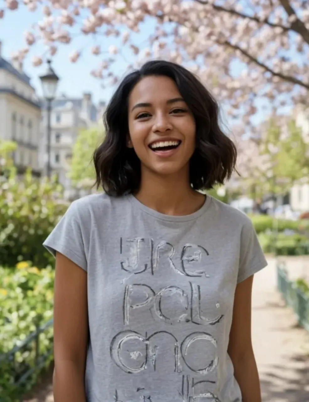 Remera gris de algodón con estampa "tre enough" en letras desgastadas. Ideal para un look casual y relajado.