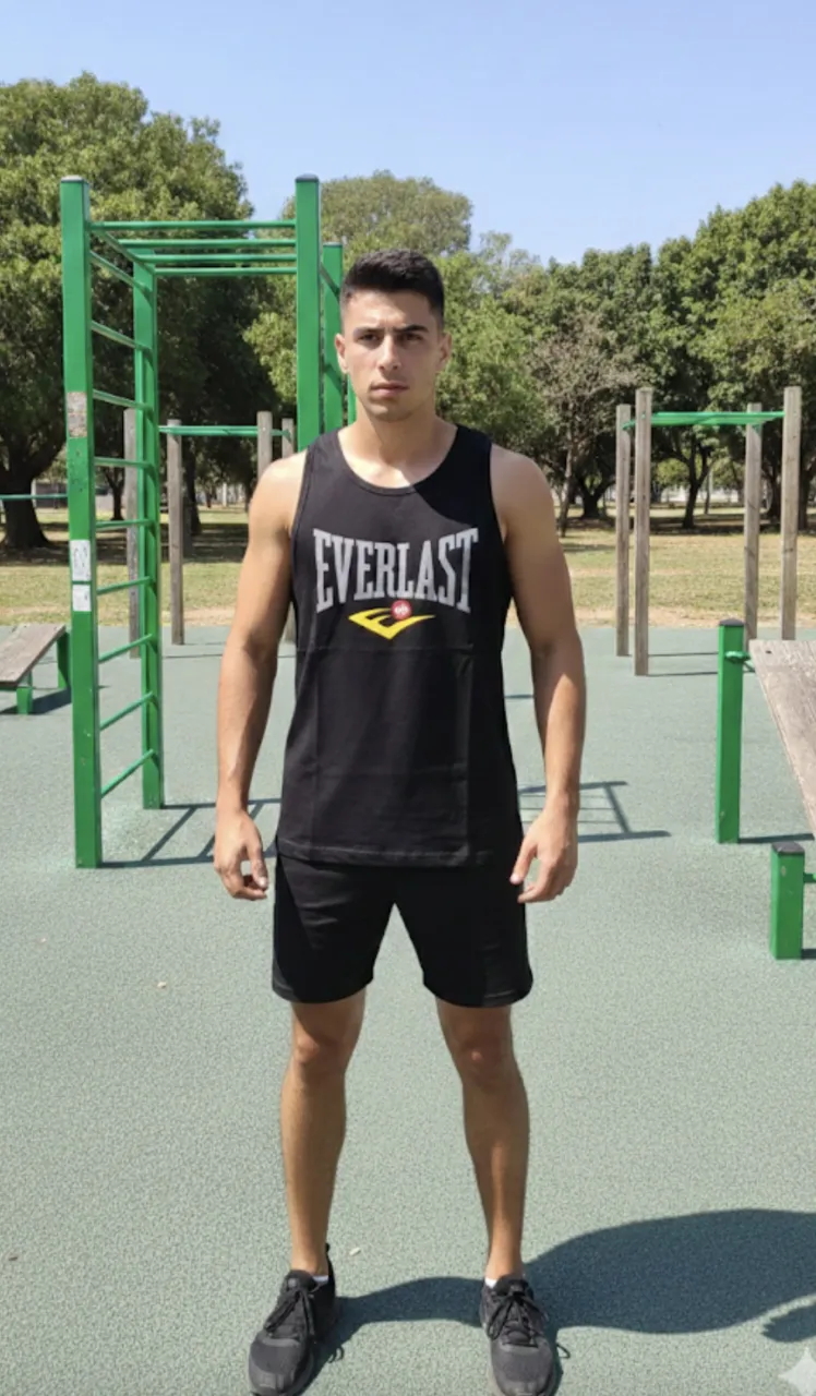 Musculosa deportiva negra de la marca Everlast, ideal para entrenamientos o uso casual. Presenta el logo de la marca estampado en el frente.