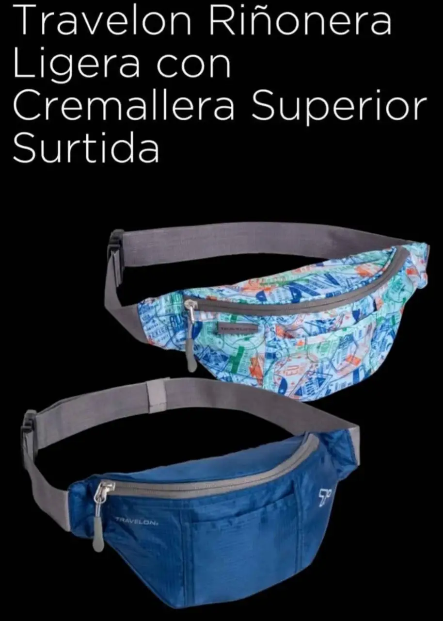 Riñonera Travelon ligera con cierre superior. Diseño con compartimentos principales y traseros con cierre de fácil acceso para mantener tus artículos seguros. Bolsillo frontal deslizable con cierre de velcro. Ligera, resistente al agua y a la suciedad. Correa ajustable para cinturas de hasta 127 cm.