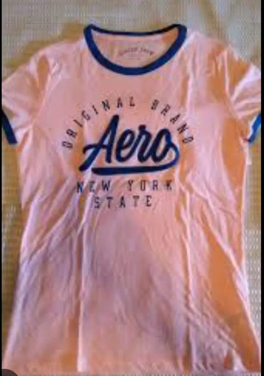 Remera de manga corta para mujer, color rosa con detalles en azul. Estampado "Aero New York State". Ideal para un look casual y cómodo.