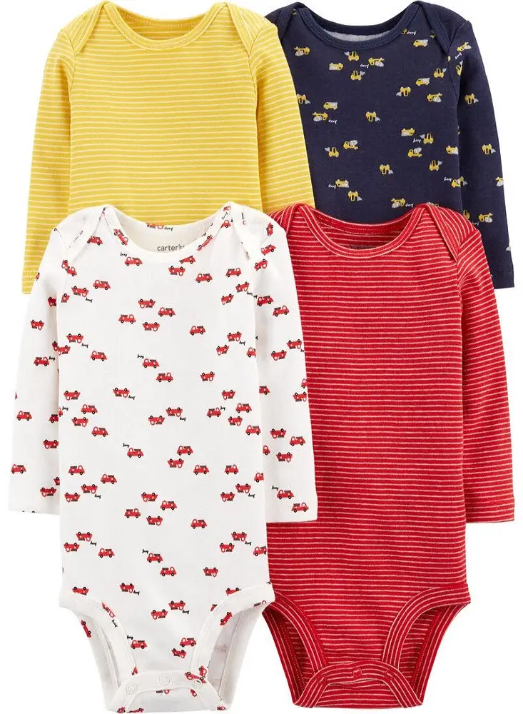 Pack de bodies manga larga para bebé, con estampados de autitos y rayas. Ideal para el día a día.