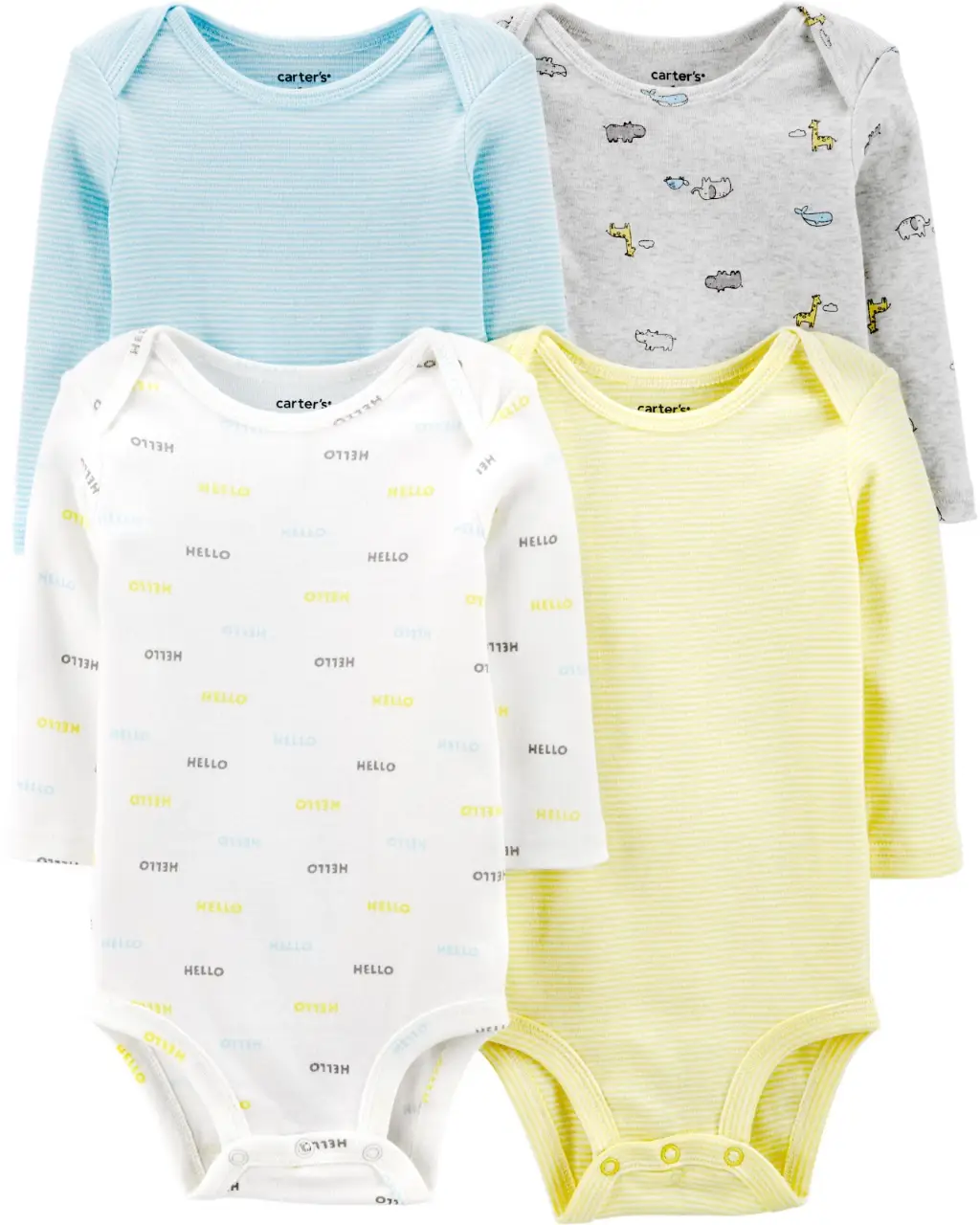 Set de bodies manga larga para bebé, con estampados de "HELLO" y rayas. Ideal para el día a día.