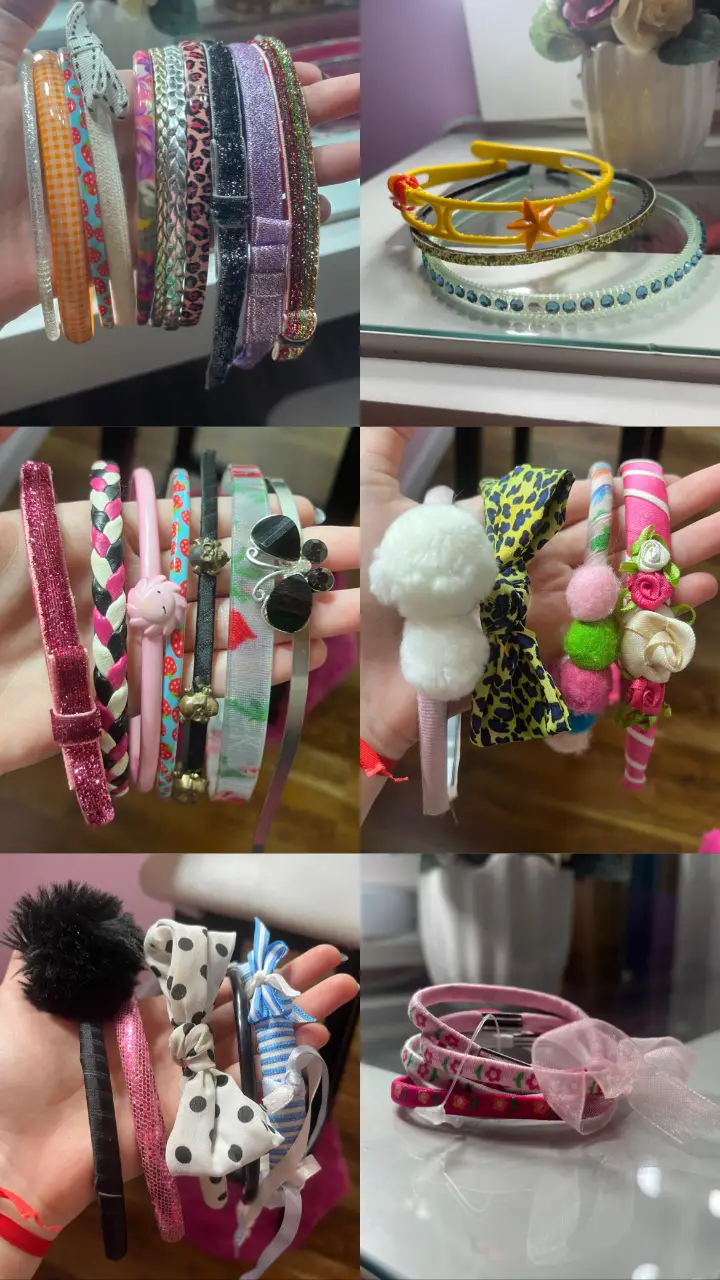 Set de accesorios para el pelo, ideal para niñas y mujeres. Incluye vinchas con diseños variados: glitter, lazos, flores y detalles originales. Perfecto para complementar cualquier look.