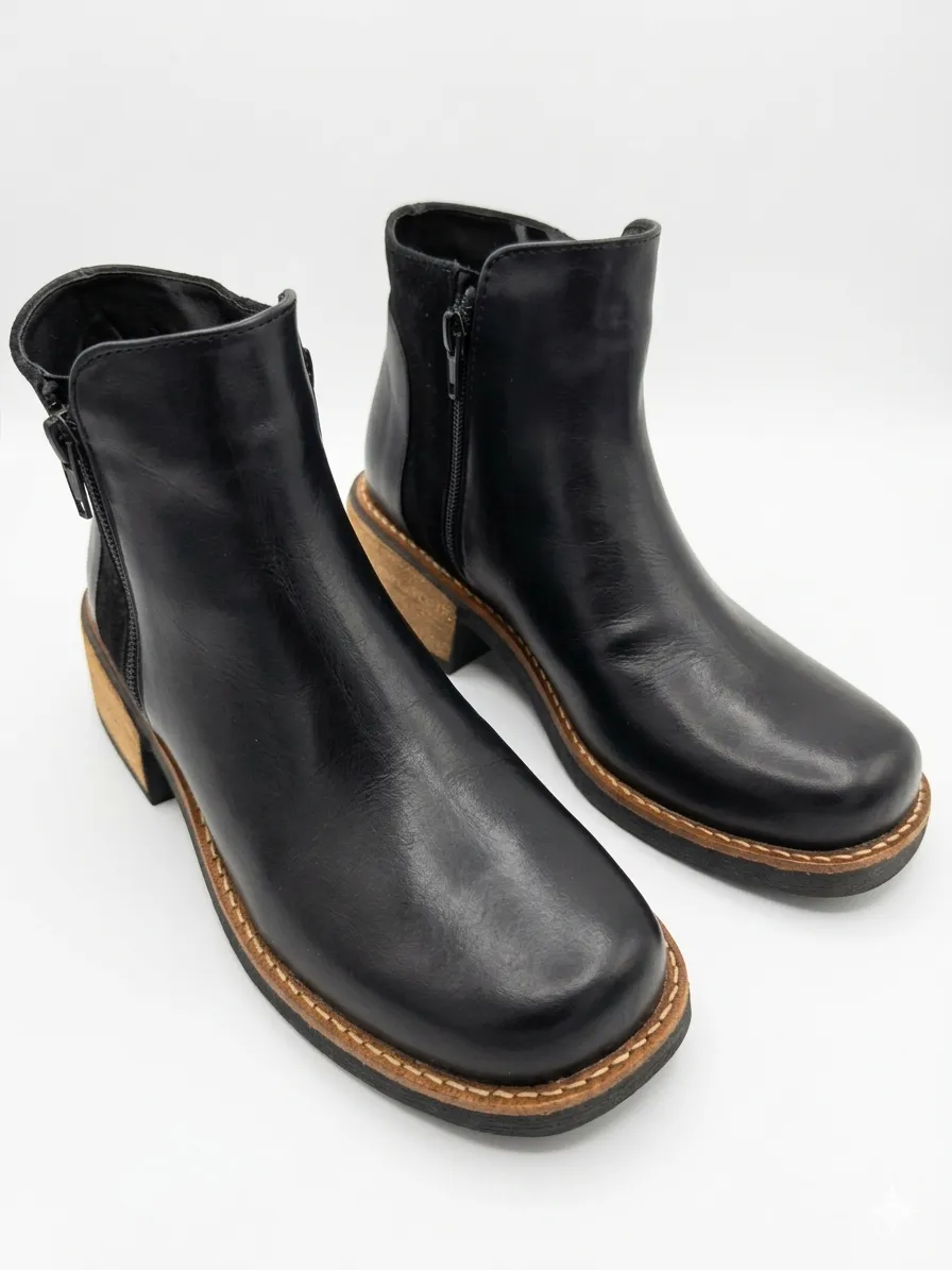 Botas MICCI de Cuero y Gamuza - Talle 35
Material: Combinación de cuero sintético liso con gamuza negra.
Detalles: Doble cierre lateral, taco bajo (4cm) con acabado símil madera, ideal para uso diario por su comodidad. Suela de 35.5 cm.