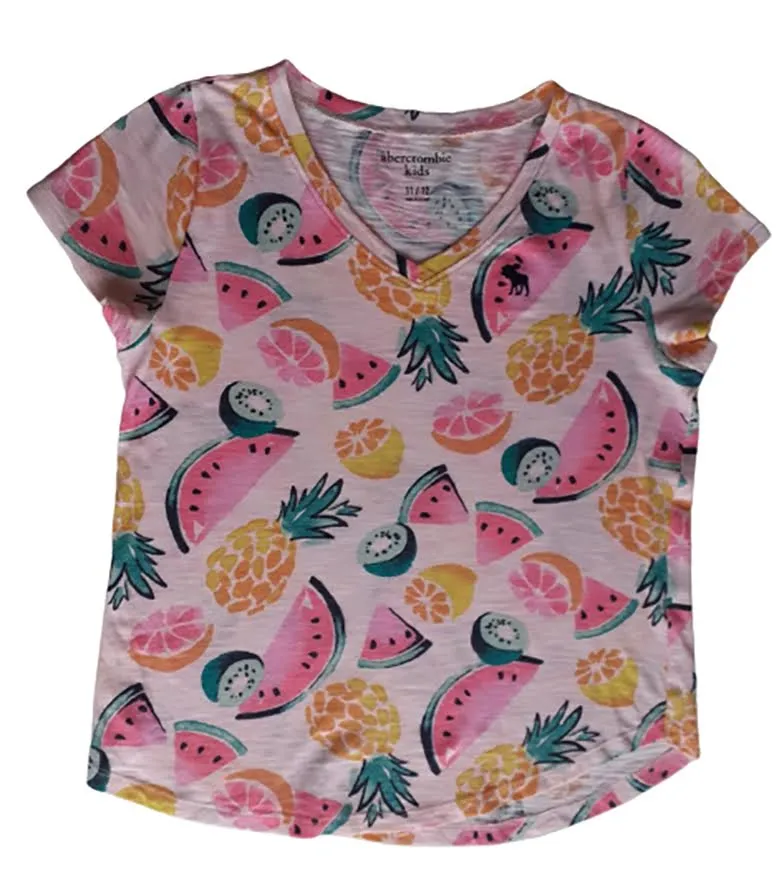 Remera de niña Abercrombie Kids con estampado de frutas. Talle 11/12. Ideal para el verano.